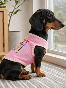 1PC Pet Vest For Small Dogs, Puppies And Cats, Cute Sleeveless Letter Embroidery Simple Versatile Birthday Pattern Vest - Pink - Multicolor - View 2