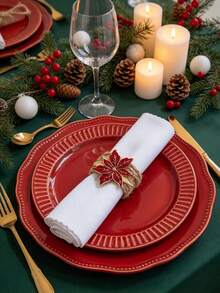 1/6pcs Christmas Flower Napkin Rings, Suitable For Christmas Restaurant Table Decoration, Christmas Napkin Rings, Suitable For Christmas Table Decoration Napkin Rings, Christmas Napkin Buckles, Christmas Napkin Holders, Christmas Party Napkin Rings - Multicolor - View 3