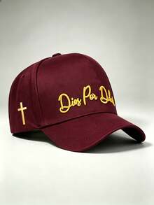 1pc Gothic Men Hats Letter Embroidered Side The Cross Printing Baseball Cap Adjustable Design Great For Travel, Parties, Running, And Sun Protection. - Multicolor - View 5