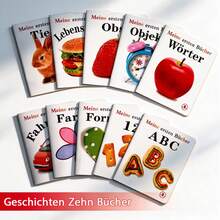 Set Of 10 Colorful German First Learning Picture Books, Multi-Theme Animals Food Vehicles Vocabulary Books For Home Reading & Daily Practice, Educational Gift For Early Language Learning - Multicolor - View 2