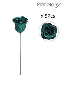 MEHELANY 20/5pcs Artificial Gold Pink Roses With Stems, Glitter Decorative Roses DIY Artificial Flowers, Suitable For Crafts, Wedding Bouquets, Home Tabletop Decor, Holiday Parties, Valentine's Day, Summer Decor, Home Decor, Birthday Gifts, Room Decor, Garden Outdoor Decor, Gothic Wedding Decor - Dark Green - View 7