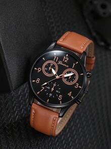 Bộ 4 món quà tặng nam dịp lễ gồm đồng hồ thạch anh thời trang casual, bút ký, vòng tay và ví - màu nâu - Xem 2