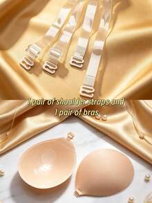 1 Pair Round Cup Push-Up Adhesive Bra, Invisible Strap Design, Front Closure Design, Provides Breast Support, Comfortable And Reusable, Suitable For Swimwear, Bikini And Deep V-Neck Clothing - Nipple Covers - View 10