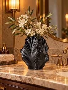 1PC Black Feather-Shaped Vase, Modern Decorative Flower Vase For Living Room, Bedroom, Entryway, Dining Table And Office Decor, Sculptural Tabletop Accent, Unique Housewarming Gift - A - View 10