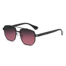 Vintage Double-Bridge Oversized Square Frame Glasses, Unisex, Striped Decorative Color-Block Temples, Suitable For Street Photography And Vacation Looks - Multicolor - View 14