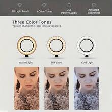 10-Inch Ring Light With Phone Holder + Rotatable Tripod, 3 Color Temperature Settings, Suitable For Selfie/Live Streaming/Video Lighting, LED Beauty Light - A - View 4