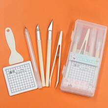 Set Alat Scrapbooking Buatan Tangan 6 Buah, Aksesori Perencana & Kerajinan Kertas DIY Hitam, Termasuk Pinset, Pengikis Kertas, Alas Grid Mini, dan Berbagai Alat Bantu, Cocok untuk Aplikasi Stiker, Pembuatan Kartu, Kolase Album Foto, dan Proyek Scrapbooking - setelan - View 8