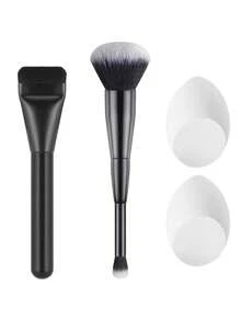 4pcs Makeup Brush Set, Flat Foundation Brush, Dual-Ended Powder Blending Brush, Angled Makeup Sponge, Beginner Makeup Brush Tools - Multicolor - View 11