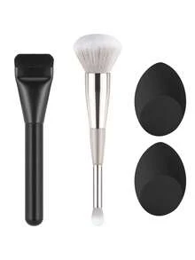 4pcs Makeup Brush Set, Flat Foundation Brush, Dual-Ended Powder Blending Brush, Angled Makeup Sponge, Beginner Makeup Brush Tools - Multicolor - View 12