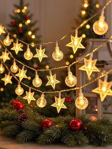 1pc 1.5/3/6m LED Crystal Star Shaped String Light, Christmas Indoor Room Decor Light String, Battery Powered, Bubble Ball Star Shaped Fairy Light, Suitable For Living Room, Camping Tent, Birthday Party,Wedding Decor Light, Christmas Decor Light - Yellow - View 12