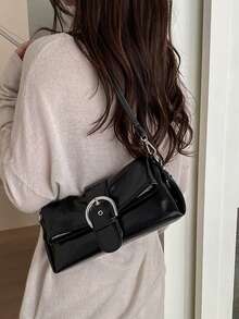Niche Design Vintage Pillow Bag For Women, Versatile Fashion Commute, Outing, Daily Shopping, Black Cylindrical Handbag, Crossbody Bag - Black - View 7