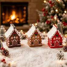 1/3pcs Christmas Miniature Gingerbread House Decor, Mini Christmas House Resin Craft Desktop Decoration, Suitable For Desktop, Miniature Landscape, Handmade DIY Accessories, Holiday Atmosphere Decoration - Multiple Styles - View 9