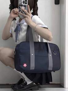 1pc Deep Blue PU Leather JK Uniform Ita Bag, Large Capacity Heart-Shaped Transparent Window Tote Handbag, Y2K Style Cute Ita Bag - Navy Blue - View 5