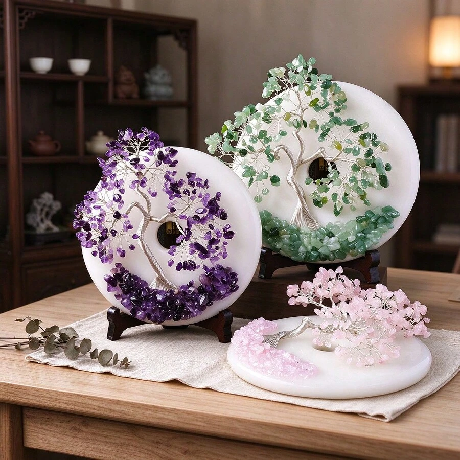 Natural Amethyst Money Tree, White Marble Peace Knot Base, Spiritual Energy Healing Feng Shui Decor, Desktop Crystal Mineral Craft, Home Decoration