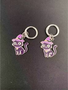 2pcs Wizard Cat Shoe Charms, Gothic Style Shoe Pendant Accessories For Boots, Bags And Keychains - DIY Footwear Decoration, - Purple - View 7