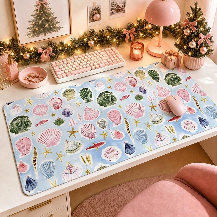 1pc Watercolor Seashell Mouse Pad, Colorful Shells, Starfish And Coastal Ocean Pattern Extended Desk Mat For Home Office And Gaming, Sizes S/M/L/XL - View 1