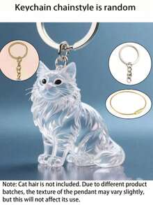 Transparent Cat-Shaped Memorial Pendant, Multiple Cute Cat Styles Available, Clear And Exquisite Shell, Can Store Pet Hair, Preserve Memories With Your Pet, Keychain, Can Be Hung On Bags, Keys, Suitable As Pet Memorial Gift - Multicolor - View 14