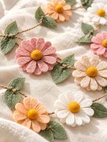 1pc Bohemian Style Felt Floral Wreath, Handmade Daisy & Leaf Hanging Banner, Macaron Color Floral Wall Decor, Suitable For Bedroom, Window, Party, Wedding, Birthday And Spring Home Decoration - Multicolor - View 2