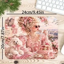 1pc Rococo Paris Lady Mouse Pad, Pink French Cafe, Eiffel Tower, Macaron And Floral Pattern Extended Desk Mat For Home Office And Gaming, Sizes S/M/L/XL - View 8