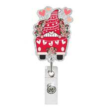 1pc Valentine's Day Acrylic Glitter Dwarf Cat Retractable Badge Reel With Heart Element - Multicolor - View 5