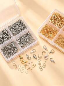 1 Box + 30pcs Lobster Clasps + 100pcs Single Rings + 100pcs Spacer Beads + 60pcs Double Clasp Beads Handmade Beading Kit DIY Jewelry Making Material Pack Necklace Bracelet Cord End Accessories - 4-compartment Accessory Set - View 2