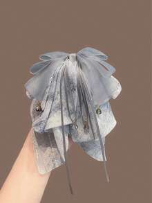 topshiny 1pc Cool Gray Ink Wash Glitter Yarn Crystal Ribbon Large Bow Hair Claw For Women, Gentle Back Head Updo Hair Accessory - Multicolor - View 11