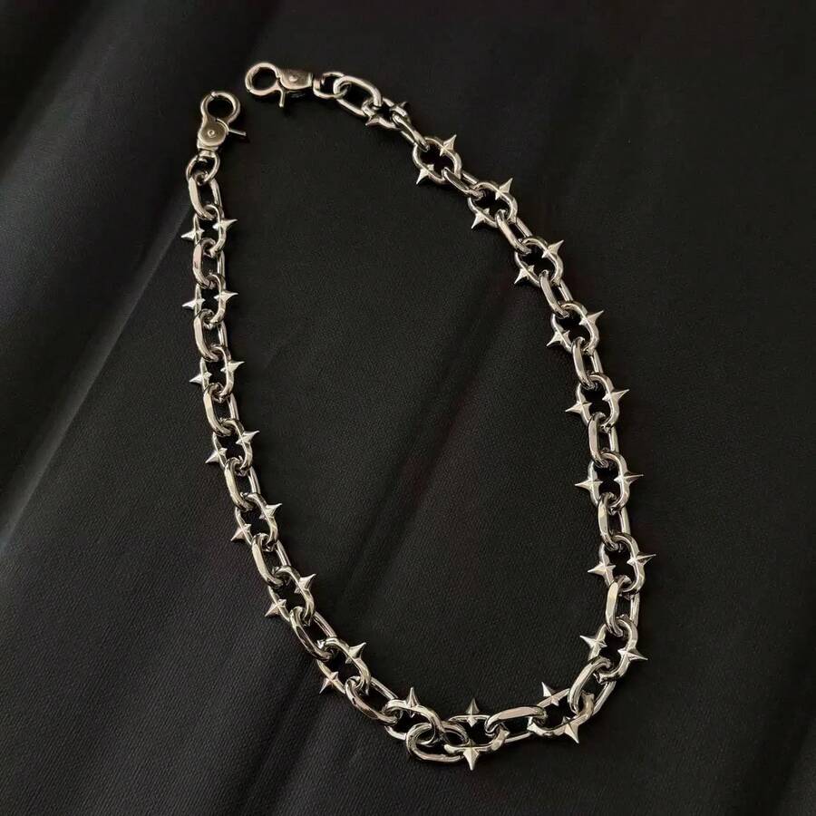 1pc Men's Metal Fashion Youthful Pants Chain, Thorn Waist Chain, Lobster Clasp Pendant, Wallet Chain, Retro Chain, Double Layer Chain, Hip Hop Punk, Jeans Chain, Pocket Chain, Key Chain, Multi-Element Pants Chain - Silver 1 - View 1