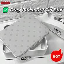 Grey Round Polka Dot Iron Box, Small Card Storage Box, Photo Storage, Paper Slip Storage, Postcard Storage, Document Storage, Student, Fan, Desk Organization, Collectible Storage, Holiday Gift, Birthday Gift, Scrapbook Material Storage, Highly Attractive Storage Box - A - View 1
