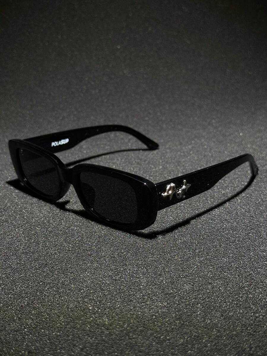 1pc Hip-Hop Retro Small Square Frame Sunglasses Accessory, Tinted Lenses Luxury Y2K Style, Unisex All Season; Classic Outdoor Travel Sun Protection Decorative Glasses, Fashionable Sun Protection Eyewear - Black and Grey Dual Star - View 1