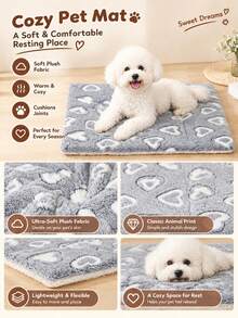 Grey Pet Bed Mat, White Border Heart Print, Thickened Washable Polyester Pad, Breathable And Comfortable For All Seasons, Suitable For Small And Medium Cats And Dogs, Suitable For Teddy And Other Pets, Not Suitable For Large Dog Breeds - Grey - View 4