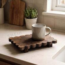 Wooden Tray, Rustic Style Bathroom Decor, Wavy Edge Soap Dish, Wooden Decorative Base, Farmhouse Style Bathroom And Kitchen Display Rack, - Multicolor - View 5