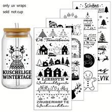 4pcs/Set German Christmas Quote Theme Patten UV Transfer Stickers - For DIY Crafts, Mugs, Laptops & Water Bottles, Self-Adhesive Plastic Decals, DIY Mug Decoration, Laptop Decals, Holiday Decorations, Festive Designs, Highquality Prints - Multicolor - View 1