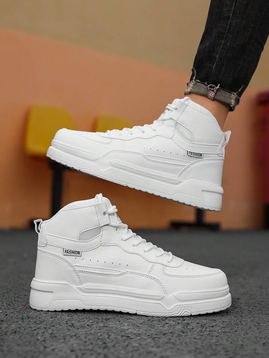 Minimalist Solid Color High-Top Sports Sneakers With Layered Upper, Thick Sole Height-Increasing Casual Shoes For Men