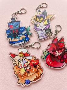 1/4 st söta tecknade akrylnyckelringar med Alastor/Vox/Adam-karaktärsdesign, anime-väskberlock, ryggsäcksnyckelringstillbehör, hörlurscharm, perfekt present för animefans och vänner - Multifärgad - Visa 2