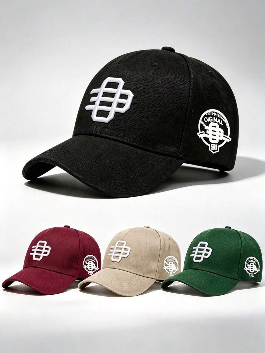 1pc Men Hats Softball Symbol Embroidered Side 91 Badge Printing Hats For Men Adjustable Design Perfect For Travel Parties Running And Sun Protection.