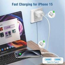 Bộ sạc nhanh 20W USB C kèm cáp USB C sang Type C 3.3ft/100cm, tương thích với iPhone 17 Pro Max/17 Pro/17/16/15 Pro Max/15 Pro/15 Plus/15, bộ adapter sạc cổng Type-C - Phích cắm loại A của Mỹ (110-127V) - Xem 4