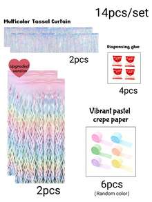 14/8/2/1pc Macaron Pastel Wave Fringe Curtain, Gradient Tinsel Streamer Backdrop, Colorful Party Decoration Background For Birthday, Bridal Shower, Wedding Photo Booth Wall Decor - View 16