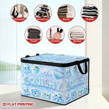 1PC Blue Squishy Cute Doll Pattern Under-Bed Storage Box With Zipper Flip Lid, Foldable - Suitable For Book Organization, Under-Bed Storage, Car Trunk Storage, Cosmetics, Hair Styling Tools, Doll Storage, Student Back To School Storage, Office, Home Organization, Clothing, Blankets, Daily Essentials Large Capacity Storage - A - View 7