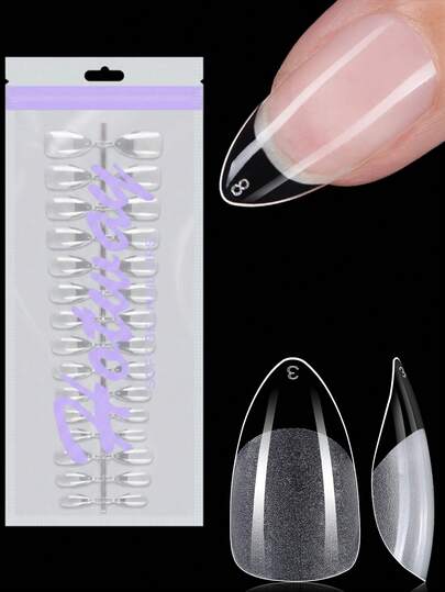 HOTWAY 120/240/300/360/450 Adet Kısa Badem Şekilli Yapay Tırnak Yaması, 15 Numara Şeffaf Yarı Mat Akrilik Tırnak Ucu, DIY Giyilebilir Tırnak Sanatı Yapay Tırnak
