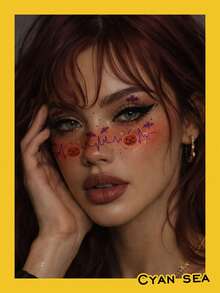 1pc Temporary Tattoo Sticker, Halloween Pumpkin Bat ECG Blush Pattern, Realistic Tattoo Design, For Daily Wear, Bachelorette Party Favors, Music Festival, Game, Graduation Gift, Lasts 3-5 Days - Multicolor - View 6