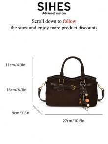 1pc Solid Color Suede New Women's Bag, Shoulder Bag, Crossbody Bag, Fashion Square Handbag, Zipper Closure, Dual Handles, Suitable For Commuting, Shopping, Dating, Shopping - Coffee - View 5
