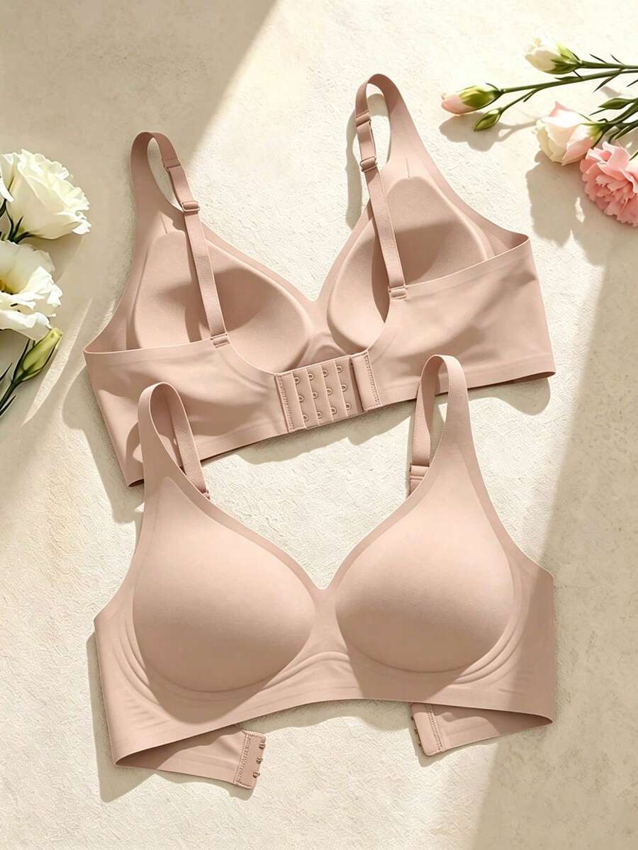 Women's Deep V Seamless Wire-Free Push-Up Bra, 3D Molded Cups, Lift & Support, Adjustable Straps, Side Smoothing, Soft & Breathable, Comfortable Everyday Bra