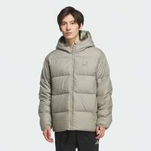 ADIDAS Men's Grey-Green Hooded Down Jacket, Minimalist Outdoor Sports Style, Autumn/Winter City Commute Outfit, KC2479 - Olive Green - View 1