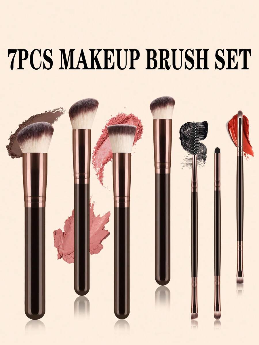 7pcs Multifunctional Makeup Brush Set With Packaging, Foundation Brush, Powder Brush, Blush Brush, Dual-Ended Eyebrow Brush, Eyeshadow Brush, Concealer Detail Brush, Gradient Soft Bristles, Even Powder Pickup - Multicolor - View 1