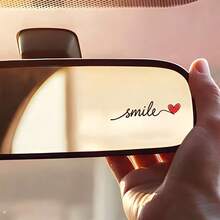 One SMILE Red Heart-Shaped Self-Adhesive Car Rearview Mirror Decal, Suitable For Cars, Mirrors, Water Cups, Etc., Modern Decoration Positive Motivational Slogan Sticker - A - View 7