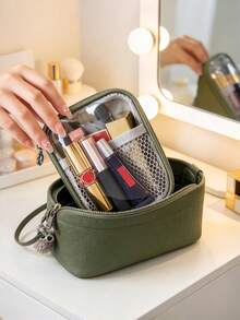 1pc Lightweight Transparent Mesh Zipper Storage Bag, Travel Essential Mini Makeup Bag, Multi-Purpose Organizer For Lipstick, Data Cable, Earphones And Pills - Color: Random - View 5