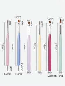 6Pcs Nail Art Brush Set, 6 Candy Colors, Fine Tip, Flat Head, Round Head, Color Painting Head, Dotting Tool With Rhinestone - Multicolor - View 6