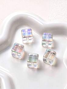 10pcs Colorful Cube Beads Transparent Acrylic Spacer Beads DIY Handmade Jewelry Making Bracelet Necklace Accessories 5 Colors - Iridescent Square Beads - View 3