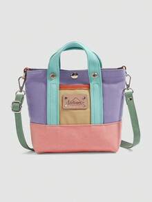 1pc Boys Girls Colorblock Canvas Magnetic Closure Casual Tote Crossbody Bag Suitable For All Seasons Daily Use - A - View 14