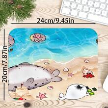 1pc Cute Seal Beach Mouse Pad, Cartoon Seals, Seashells, Starfish And Tropical Shore Pattern Extended Desk Mat For Home Office And Gaming, Sizes S/M/L/XL - View 10